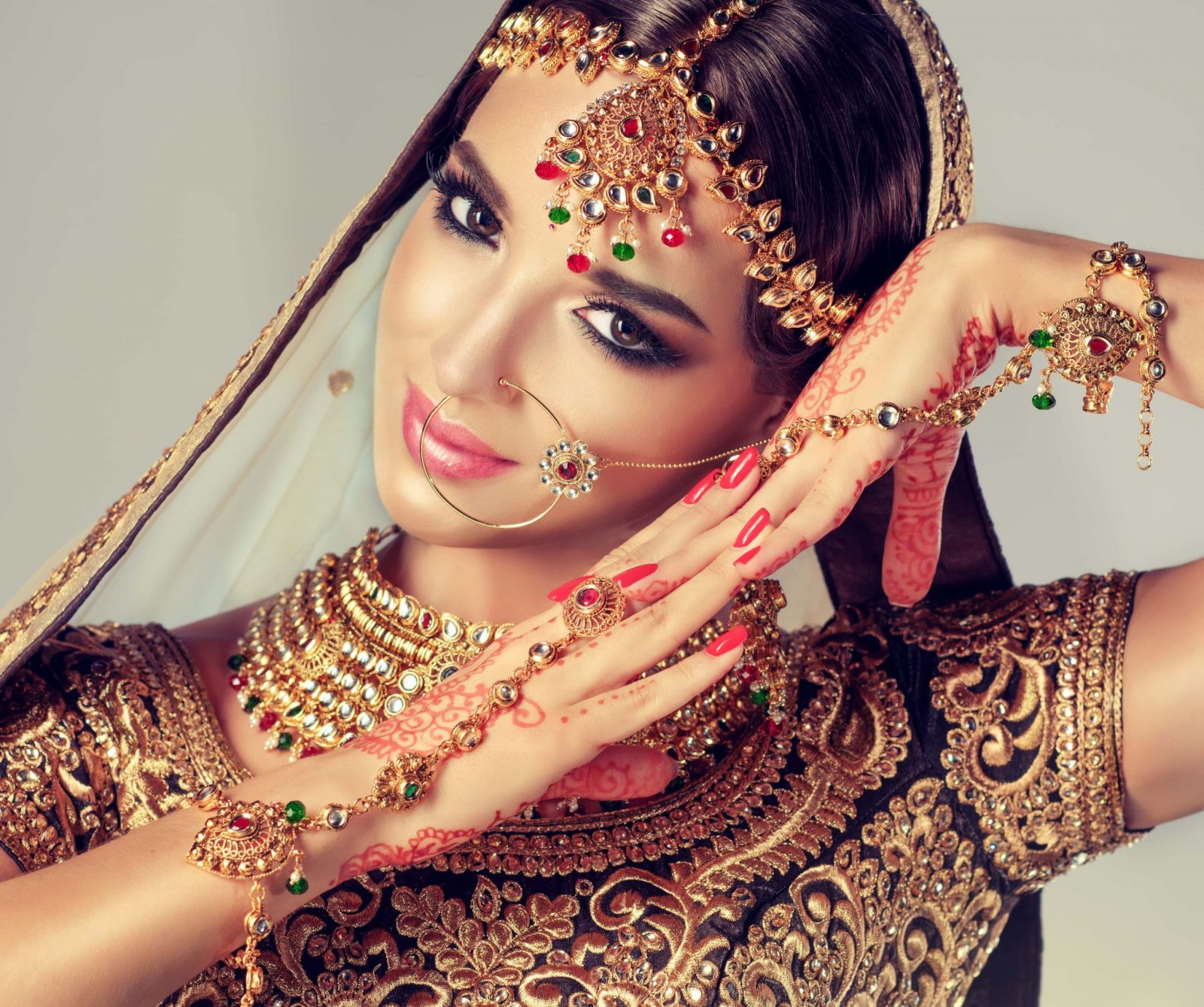 A girl dressed with Indian Jewelry
